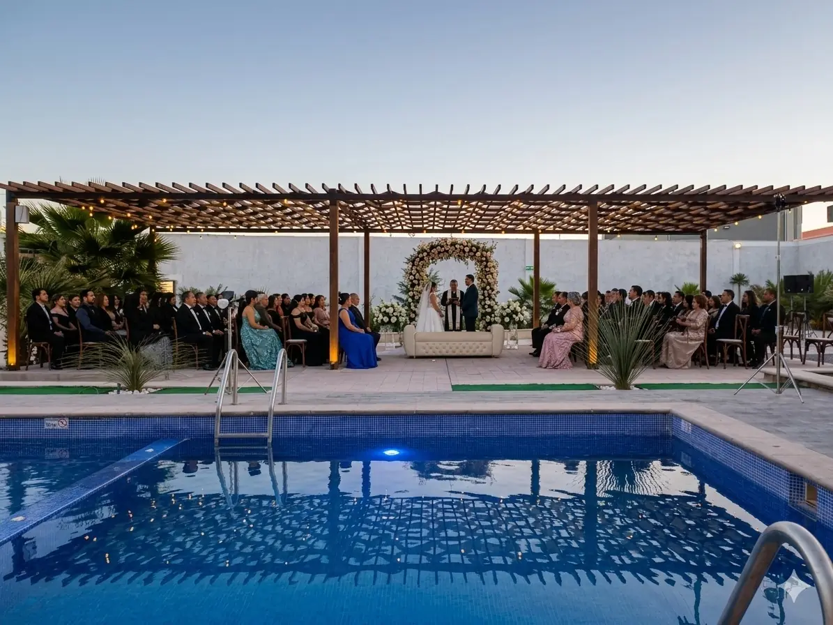Salón Lareta Chihuahua montado para boda — vista del espacio principal